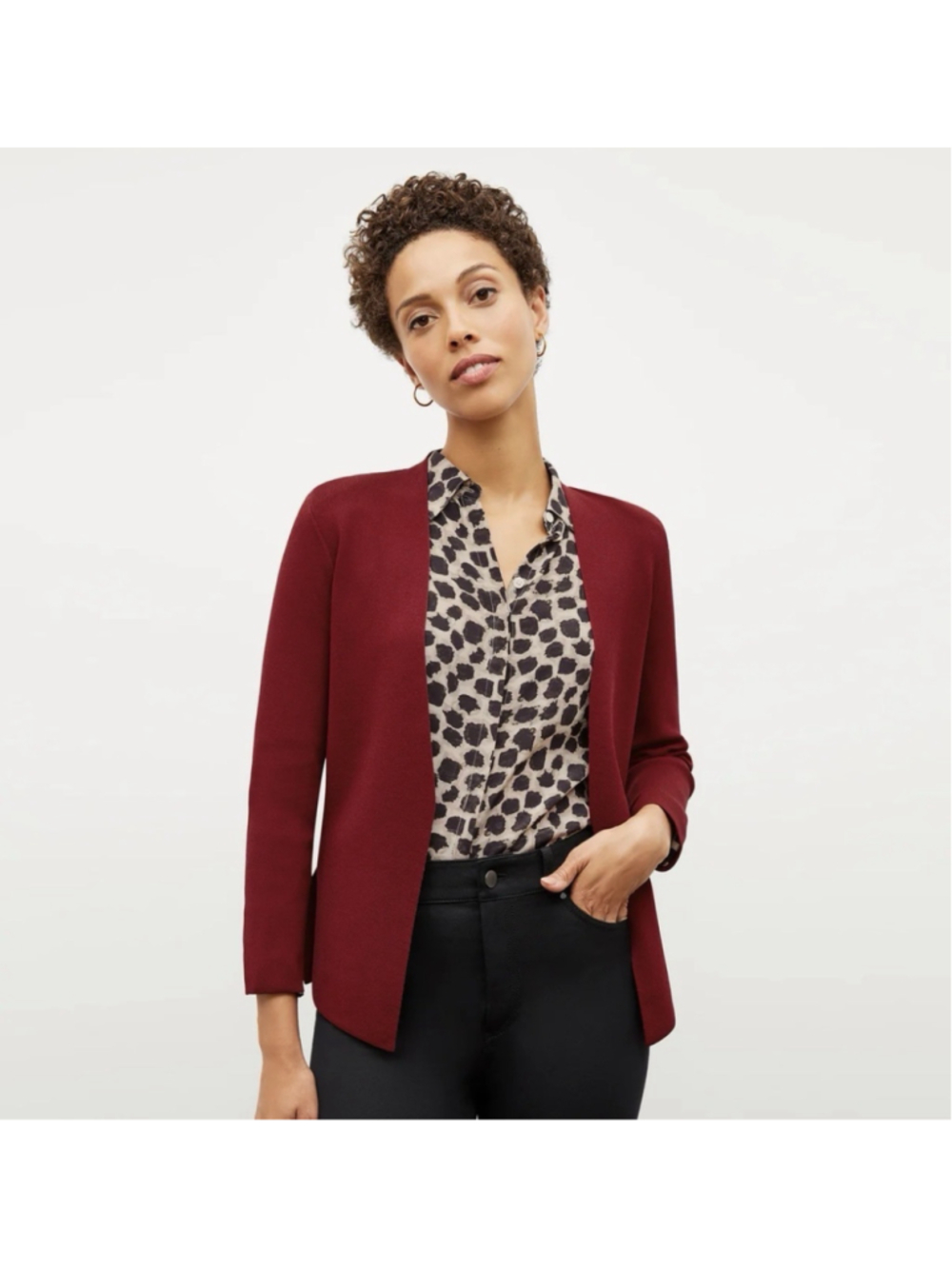 M.M. Lafleur The Woolf Jardigan Open Front Knit Cardigan Sweater Small Red Chic